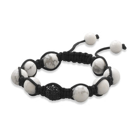 Adjustable Macrame Bracelet with Howlite and Crystal Beads