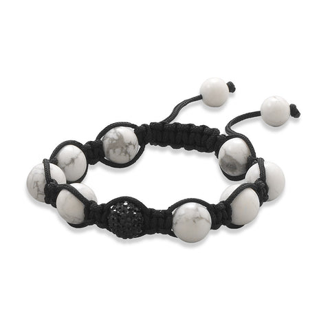 Adjustable Macrame Bracelet with Howlite and Crystal Beads