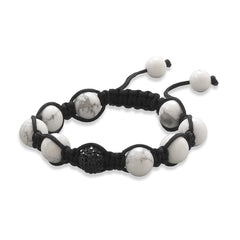 Adjustable Macrame Bracelet with Howlite and Crystal Beads