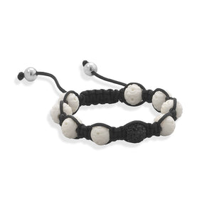 Adjustable Macrame Bracelet with Carved Bone and Crystal Beads