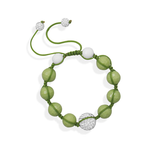 Adjustable Macrame and Green Bead Bracelet