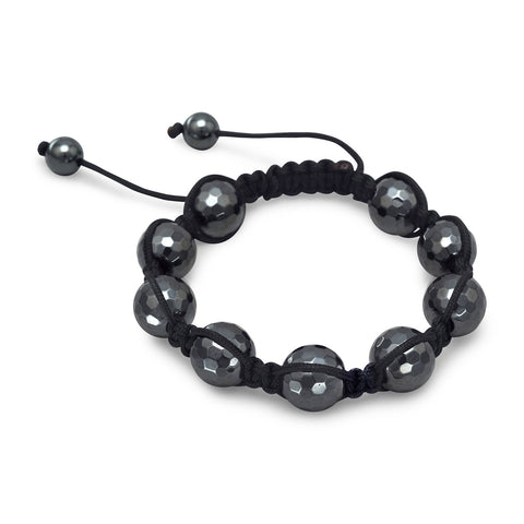 Adjustable Macrame and Hematite Bead Bracelet