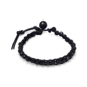 7"+1" Black Leather and Crystal Bracelet