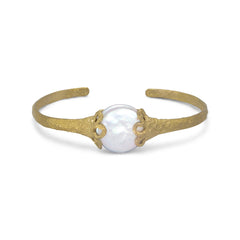 Brass Cuff with Cultured Freshwater Pearl
