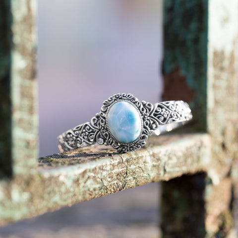 Ornate Larimar Cuff Bracelet