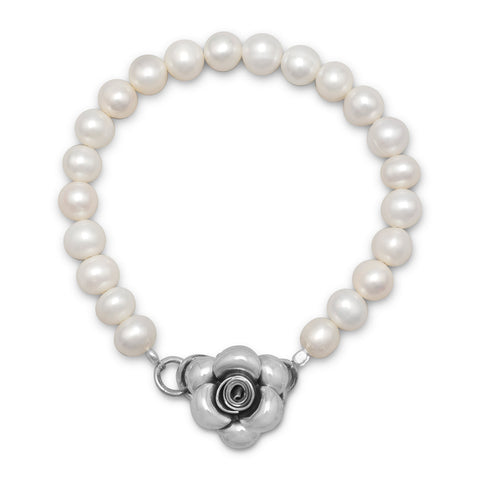 7.25" Cultured Freshwater Pearl Bracelet with Flower Clasp