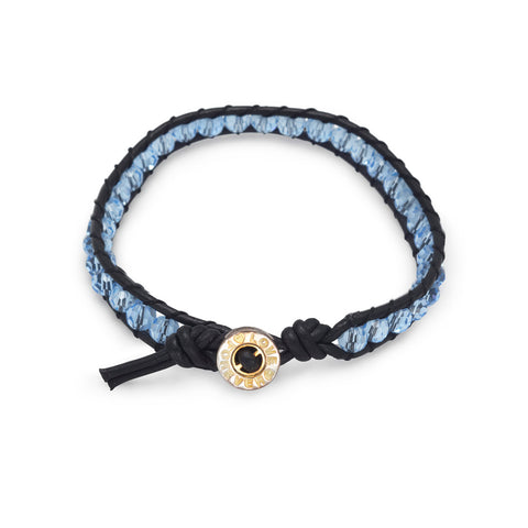 7" Leather and Blue Crystal Bracelet