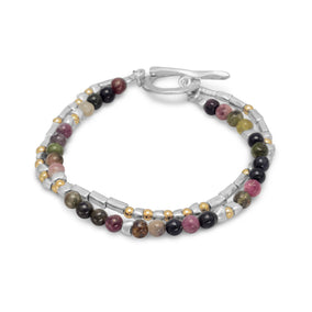 7.5" Two Tone Toggle Bracelet with Tourmaline Beads
