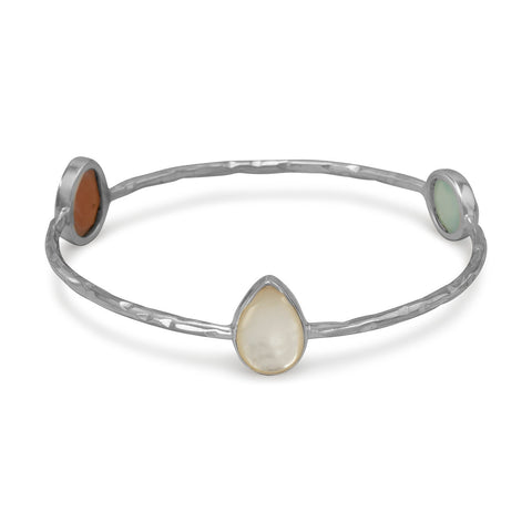 Multistone Hammered Bangle Bracelet
