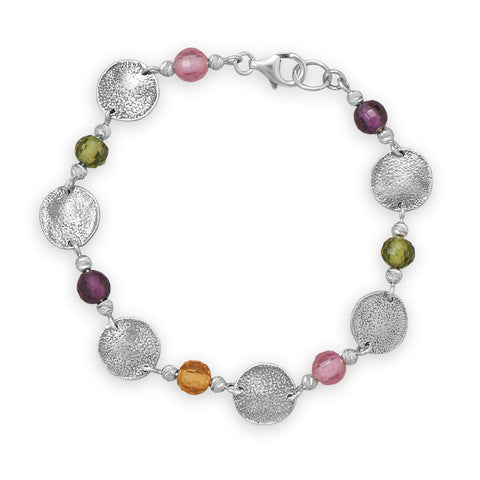 7.5" Multicolor Glass Bead and Disc Bracelet