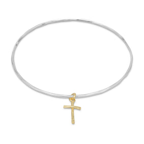 Textured Bangle with 14 Karat Gold Plated Cross Charm