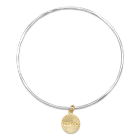 Textured Bangle with 14 Karat Gold Plated "PEACE" Tag
