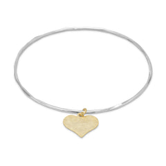 Textured Bangle with 14 Karat Gold Plated Heart Charm