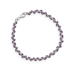 7.25" Rolo Chain and Purple Cord Bracelet
