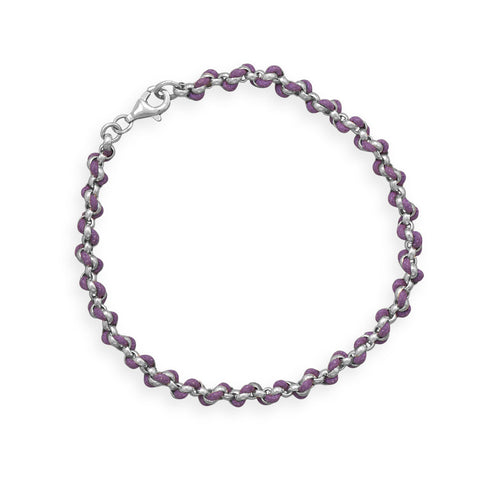 7.25" Rolo Chain and Purple Cord Bracelet