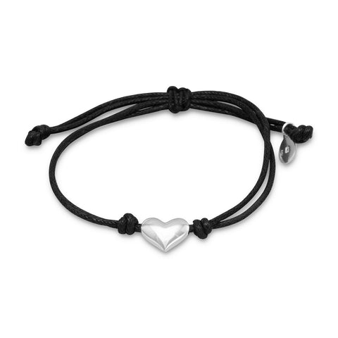 Adjustable Cord Bracelet with Puffed Heart
