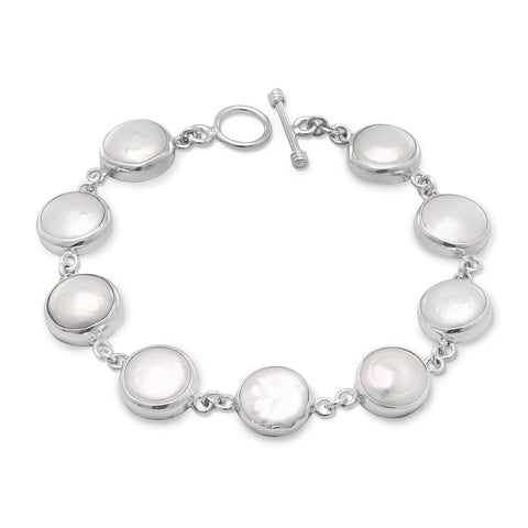 8" Cultured Freshwater Coin Pearl Toggle Bracelet