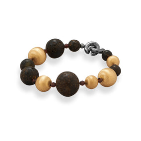 8.5" Baltic Amber and 14 Karat Gold Plated Bead Bracelet