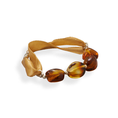 7" Ribbon Bracelet with Baltic Amber