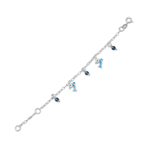 5" + 1" Crystal and Dolphin Charm Bracelet