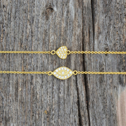 6" + 1" 14 Karat Gold Plated CZ Heart Bracelet