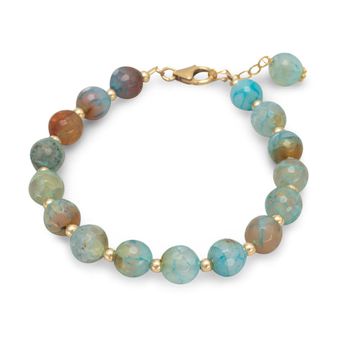 Handmade 7.5" + 1" 14/20 Gold Filled Fire Agate Bracelet