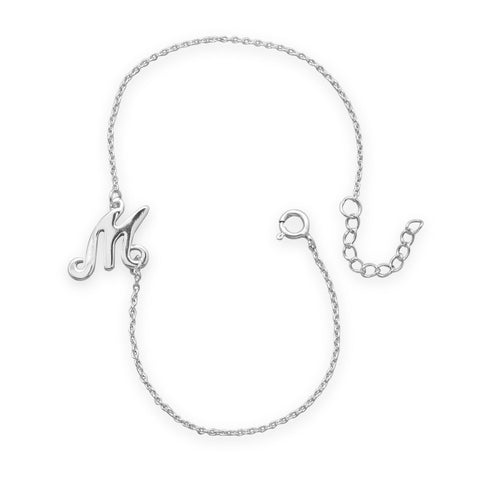 Rhodium Plated Script "M" Bracelet