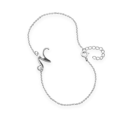 Rhodium Plated Script "N" Bracelet