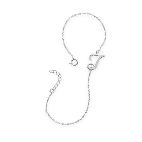 Rhodium Plated Script "T" Bracelet