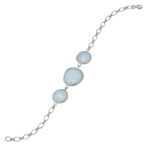 Three Stone Sea Green Chalcedony Bracelet
