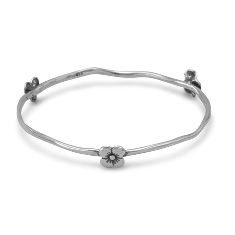 Oxidized Flower Bangle Bracelet