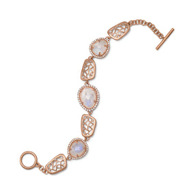7.5" 14 Karat Rose Gold Plated Rainbow Moonstone Toggle Bracelet