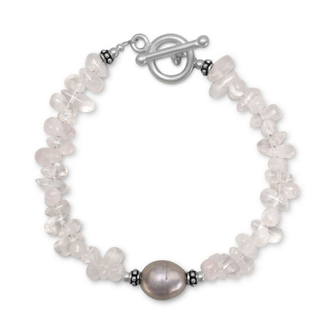 Baila Luna Quartz and Cultured Freshwater Pearl Toggle Bracelet
