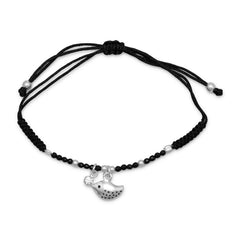 Adjustable Cord Bracelet with Black Onyx and Bird Drop