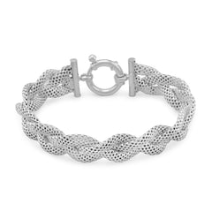 Rhodium Plated Braided Mesh Bracelet