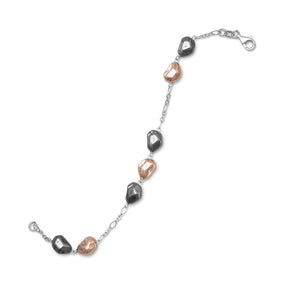 Rhodium Plated Bi Tone Pebble Bracelet