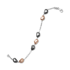Rhodium Plated Bi Tone Pebble Bracelet