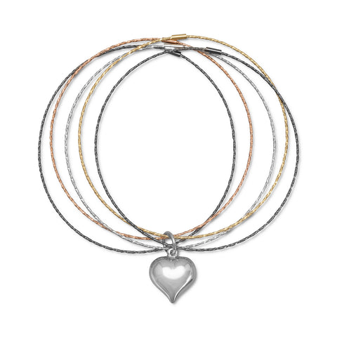 Tri Tone Multistrand Bangle Bracelet with Heart Drop