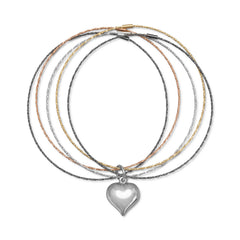 Tri Tone Multistrand Bangle Bracelet with Heart Drop