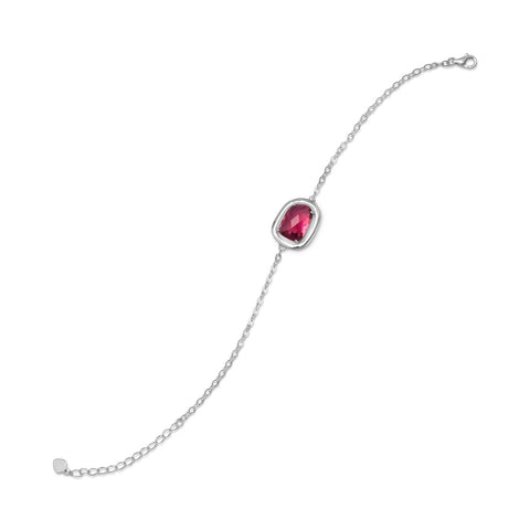 Rhodium Plated Bracelet with Abstract Faceted Red Glass