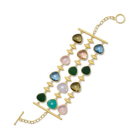 7.75" 18 Karat Gold Plated Multicolor Glass Toggle Bracelet