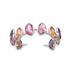 Rhodium Plated Multicolor Glass Cuff