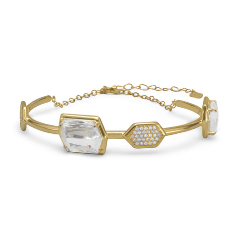 18 Karat Gold Plated Glass and CZ Bangle