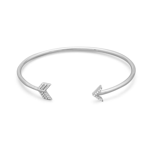 Rhodium Plated CZ Arrow Cuff Bracelet