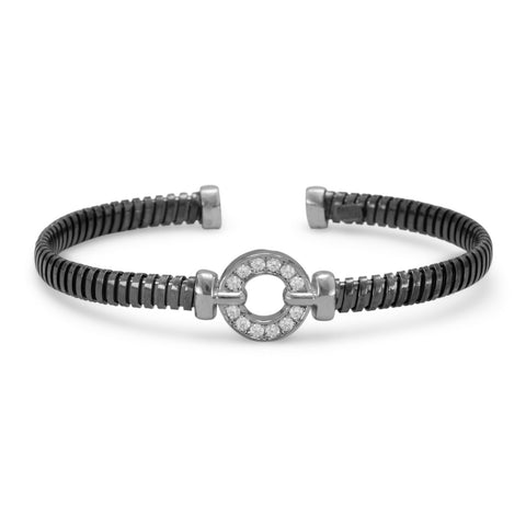 Black Rhodium Plated Cuff Bracelet with CZ Circle