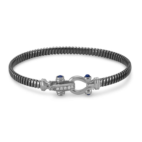 Black Rhodium Plated Bangle with CZ Horseshoe Closure