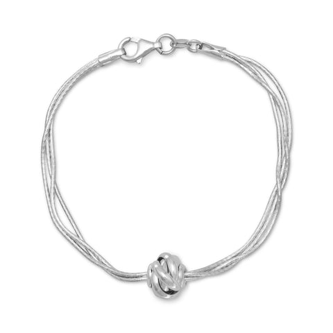 Rhodium Plated Multistrand Bracelet with Lantern Bead