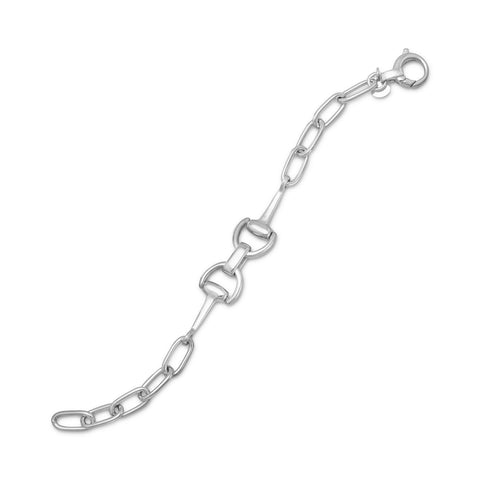 Rhodium Plated Link Bracelet with Horse Bit Design