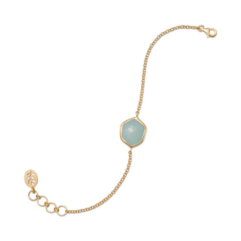 14 Karat Gold Plated Green Chalcedony Bracelet