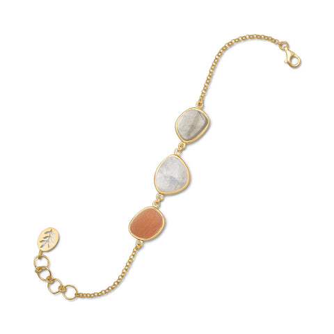 14 Karat Gold Plated Bracelet with Multicolor Rough Cut Moonstones